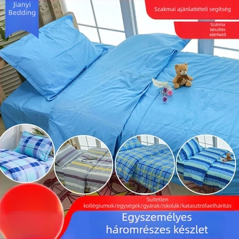 Háromrészes egyetemi hálóruha garnitúra egyágyas ágyhoz: paplanhuzat, párnahuzat és lepedő; csíkos minta; pamut; reaktív nyomtatás; sima szövés; modern stílus.