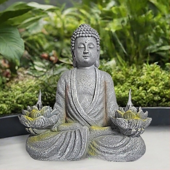 Buddha kertszobor – dísz napenergiás lámpával, gyanta anyagból, új kínai stílus