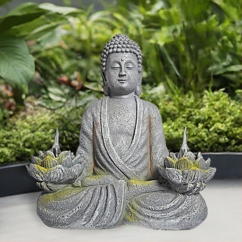 Buddha kertszobor – dísz napenergiás lámpával, gyanta anyagból, új kínai stílus