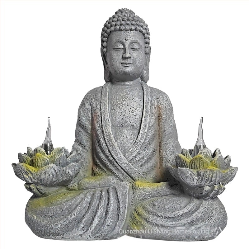 Buddha kertszobor – dísz napenergiás lámpával, gyanta anyagból, új kínai stílus