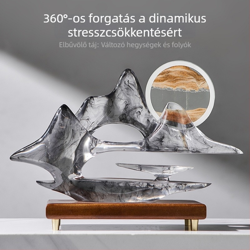 Gyantából készült dísztárgy – folyóhomok festmény, kínai stílusú táj dekoráció