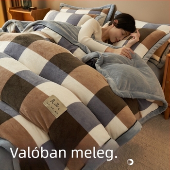 Tej velúr ágyneműkészlet, quiltált, csíkos, geometriai és négyszögletes mintákkal, téli négyrészes készlet