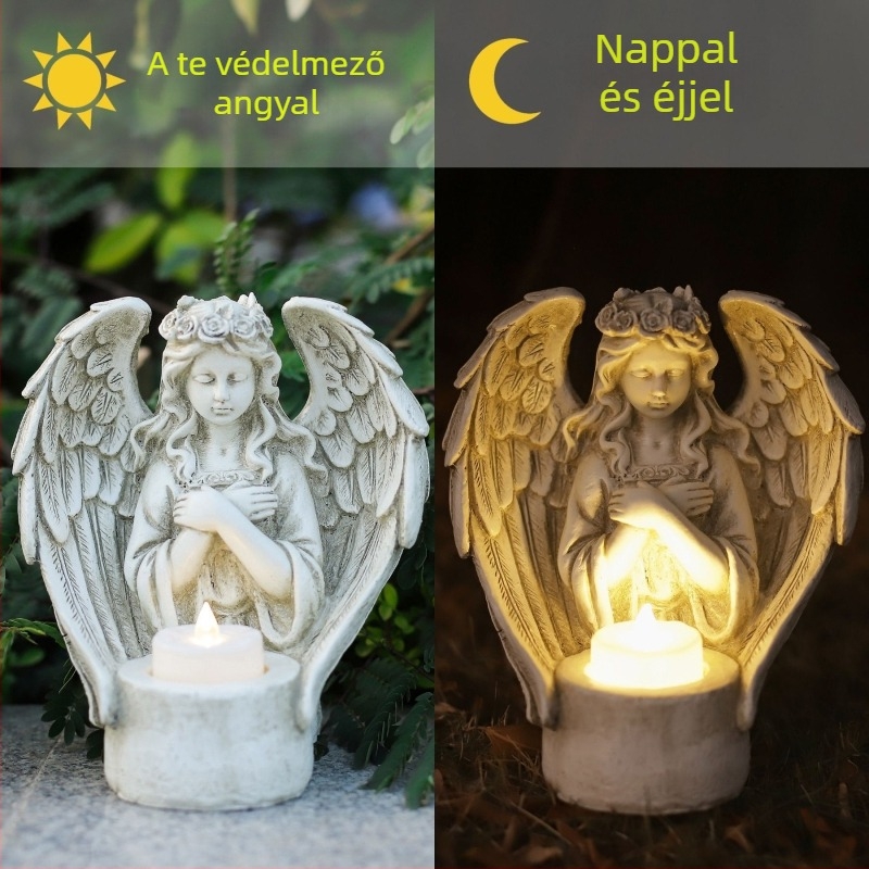 Európai stílusú angyal gyertyatartó gyantából – beltéri és kültéri használatra, mini monumentális táj, nappali dekoráció (Anyag: szintetikus gyanta; Márka: Qite Art; Kategória: gyanta kézműves termékek; Csomagolás: karton)