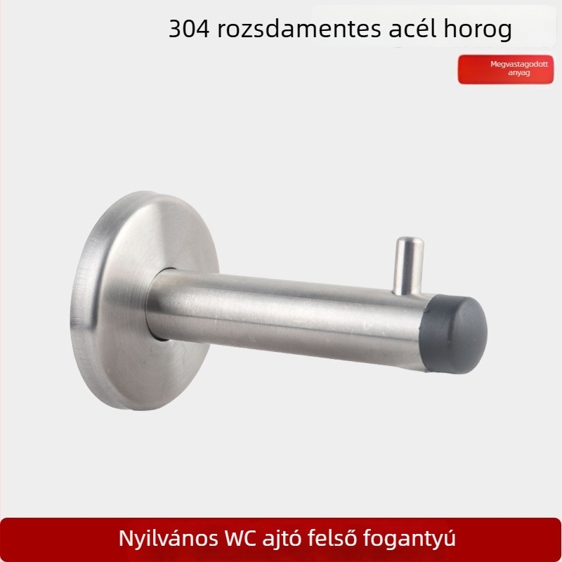Fürdőszobai válaszfalakhoz illő felső ajtókampó, 304 rozsdamentes acél, kefés felület