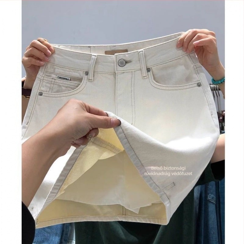 Denim cake szoknya, geometriai mintázat, denim-pamut keverék, friss és édes stílus