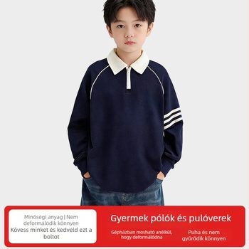 Juyu fiúknak készült csíkos pamut polo hosszú ujjú, őszre, 3–8 éveseknek
