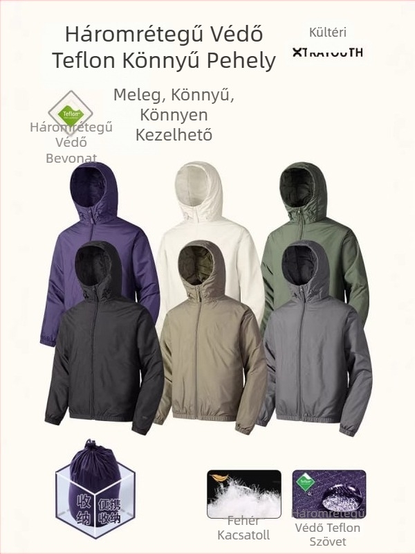 XTRAYOUTH Kapucnis pehelydzseki fehér lúdpehellyel – könnyű, őszi-téli, víz-, szél- és hideg ellen védelem, mindennapi kültéri használat férfiaknak és nőknek