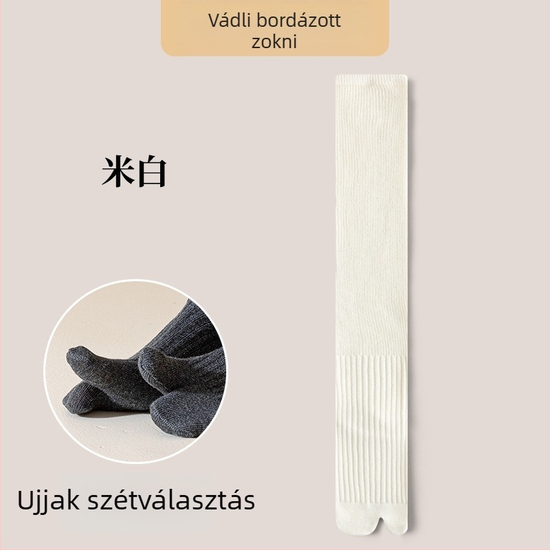 Női lábszárig érő zokni különválasztott ujjakkal, pamutból, csúszásmentes, antibakteriális és nedvszívó, japán stílus