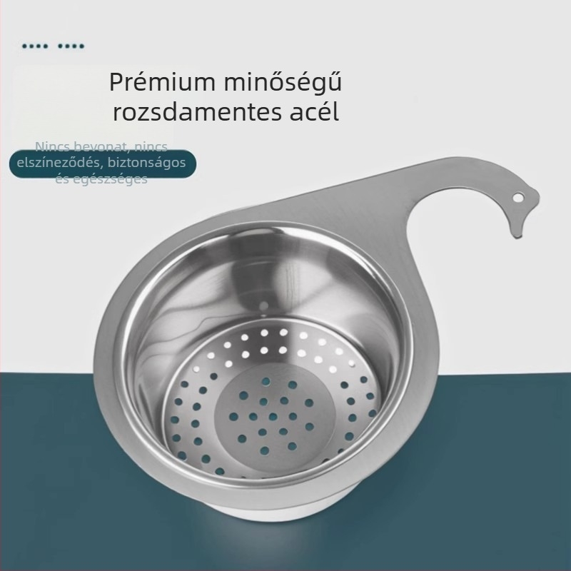 Rozsdamentes acél hattyú formájú lefolyókosár szűrővel – multifunkcionális mosogatóállvány száraz és nedves maradékokhoz
