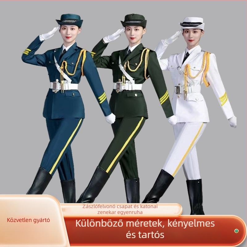 Zászlófelvonási ünnepi egyenruha – katonai dobosok számára, uniszex, színpadi előadásokhoz, 18–24 évesek, 2025 ősz, anyag: imitációs gyapjú és spandex