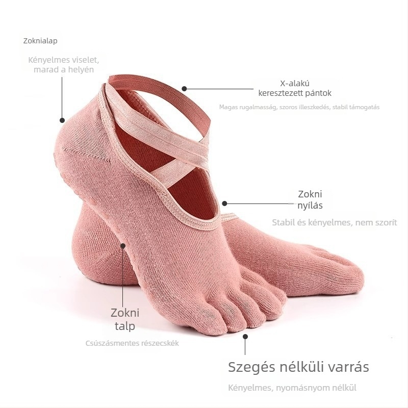 Keresztujjú pamut anti-slip jóga zokni nőknek, rövid szárú