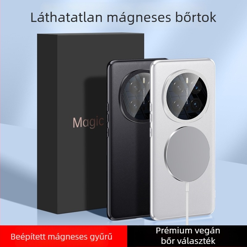 Honor Magic7 sorozat mágneses védőtok teljes lefedettséggel PU bőr és akril lencsével, könnyű luxus üzleti stílus