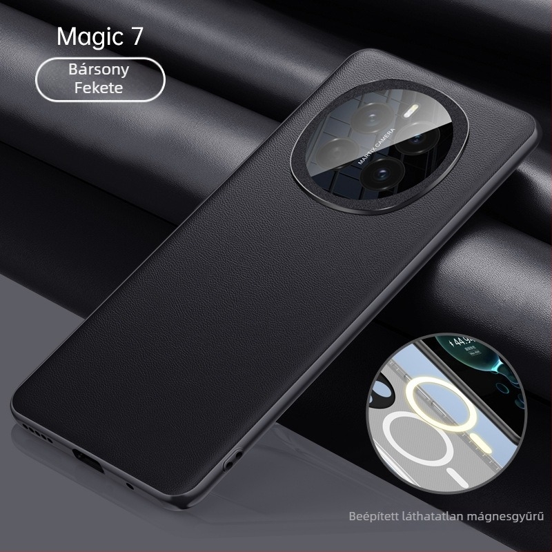 Honor Magic7 sorozat mágneses védőtok teljes lefedettséggel PU bőr és akril lencsével, könnyű luxus üzleti stílus