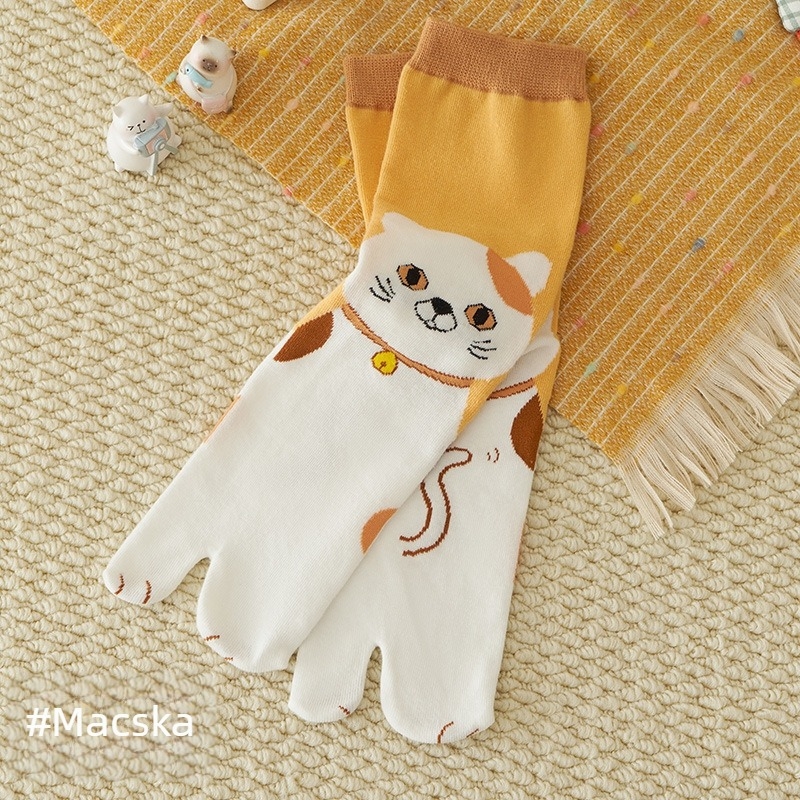 Vicces és aranyos szétválasztott ujjú zoknik, középmagas hosszúságú, nőknek, karikatúraszerű mintával