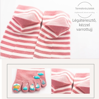 Női csíkos ujjhegyes zokni, pamut, izzadságelnyelő, dörzsölés elleni, rövid cső, tavasz–ősz