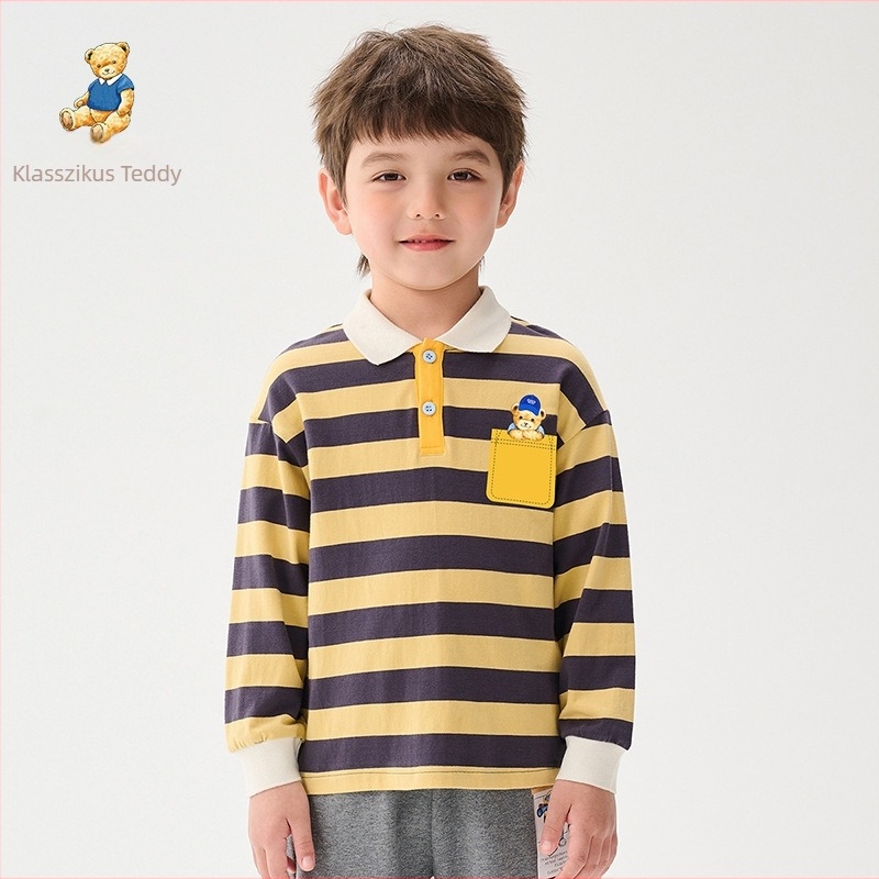 Classic Teddy csíkos hosszú ujjú polo pamutkeverék anyagból, tavaszra és őszre, gyerekeknek 8 év felett (140 cm felett)