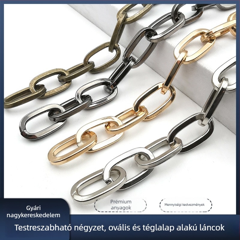 Díszítő lánc vasból, elektroplattált, Jin Ming márka, 800 ezüsttisztaság, téglalap vagy ovális forma
