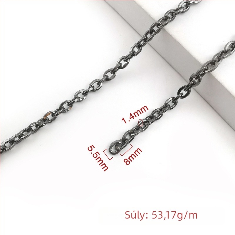 Díszítő lánc vasból, elektroplattált, Jin Ming márka, 800 ezüsttisztaság, téglalap vagy ovális forma