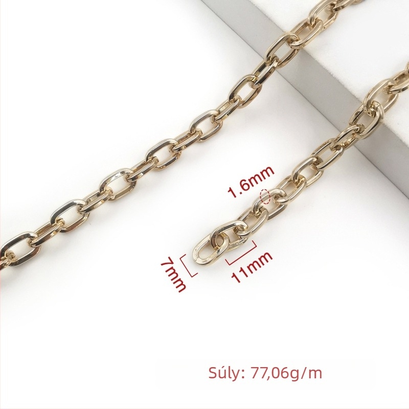 Díszítő lánc vasból, elektroplattált, Jin Ming márka, 800 ezüsttisztaság, téglalap vagy ovális forma