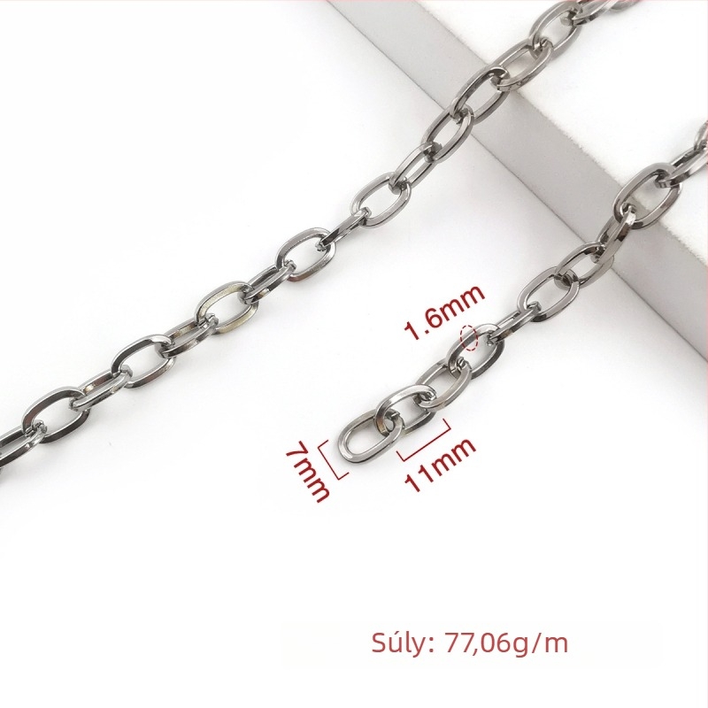 Díszítő lánc vasból, elektroplattált, Jin Ming márka, 800 ezüsttisztaság, téglalap vagy ovális forma