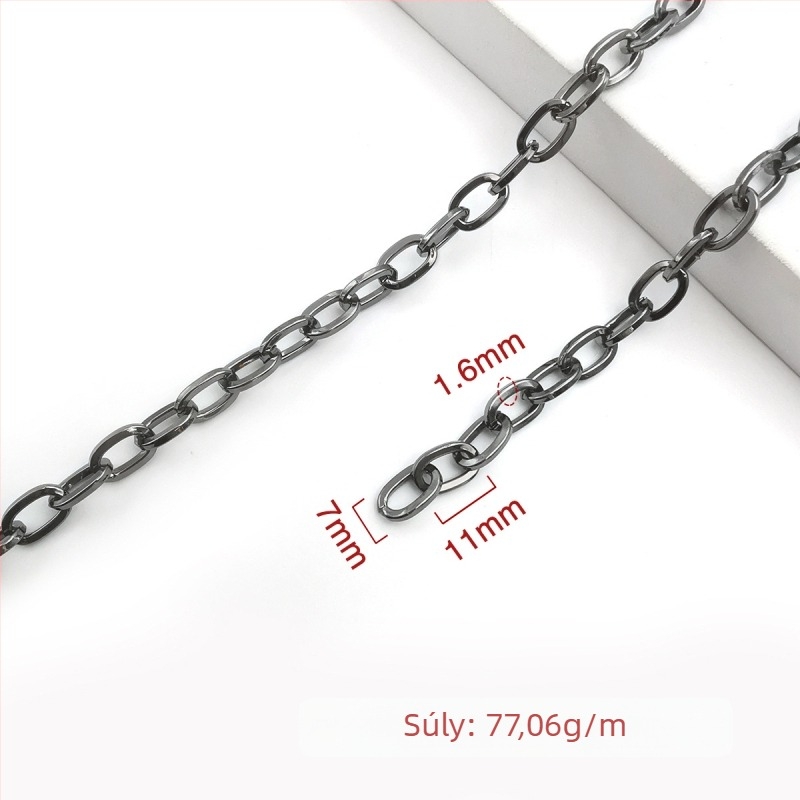 Díszítő lánc vasból, elektroplattált, Jin Ming márka, 800 ezüsttisztaság, téglalap vagy ovális forma