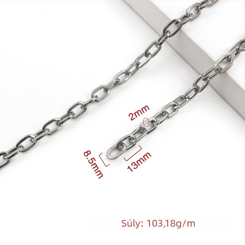 Díszítő lánc vasból, elektroplattált, Jin Ming márka, 800 ezüsttisztaság, téglalap vagy ovális forma