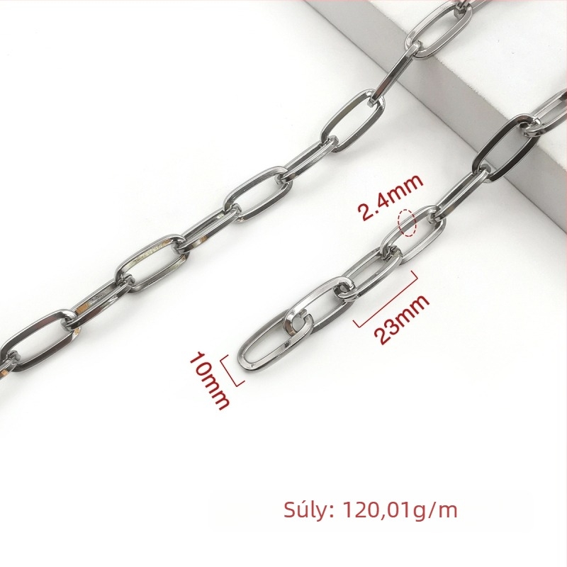 Díszítő lánc vasból, elektroplattált, Jin Ming márka, 800 ezüsttisztaság, téglalap vagy ovális forma