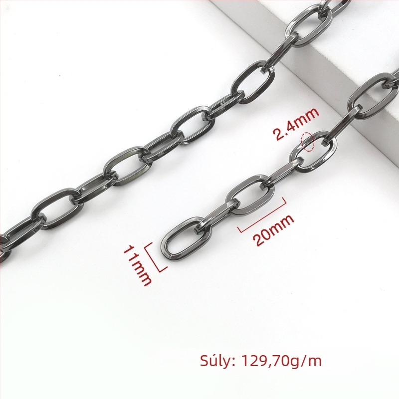 Díszítő lánc vasból, elektroplattált, Jin Ming márka, 800 ezüsttisztaság, téglalap vagy ovális forma