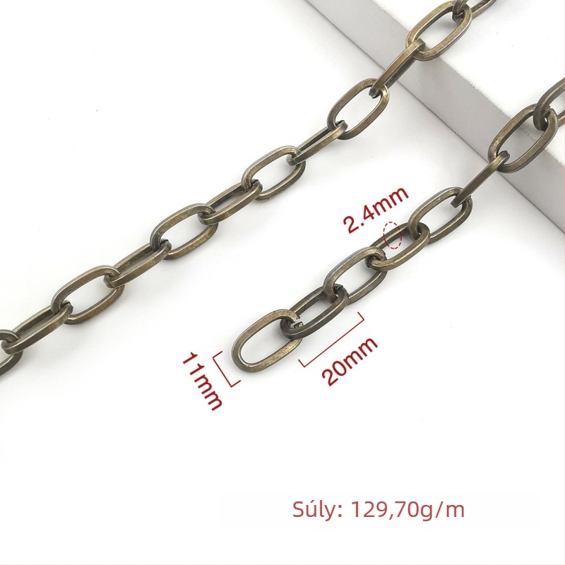 Díszítő lánc vasból, elektroplattált, Jin Ming márka, 800 ezüsttisztaság, téglalap vagy ovális forma