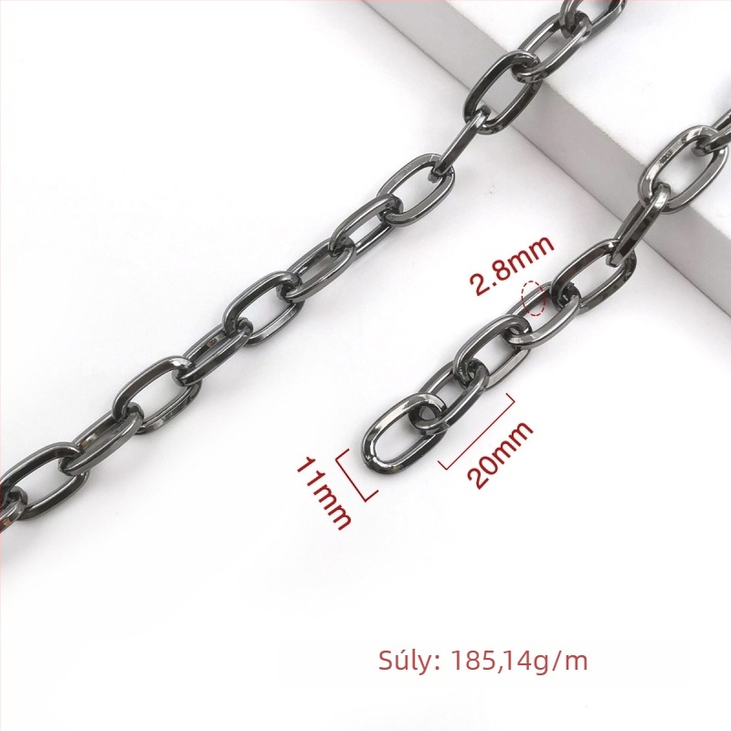 Díszítő lánc vasból, elektroplattált, Jin Ming márka, 800 ezüsttisztaság, téglalap vagy ovális forma