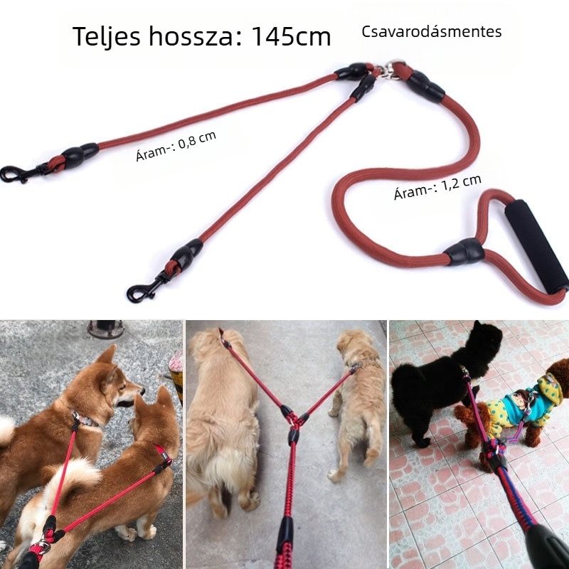 Nylon kétkutyás póráz csipkével, 2-in-1-ben