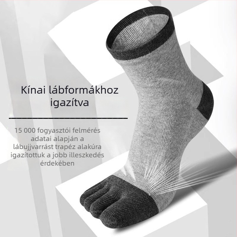 Férfi ötujjú zokni pamutból, középhosszú, antibakteriális és dezodoráló hatású, nedvességfelszívó sport zokni minden évszakra