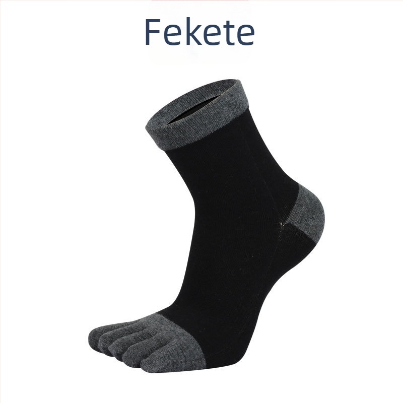 Férfi ötujjú zokni pamutból, középhosszú, antibakteriális és dezodoráló hatású, nedvességfelszívó sport zokni minden évszakra