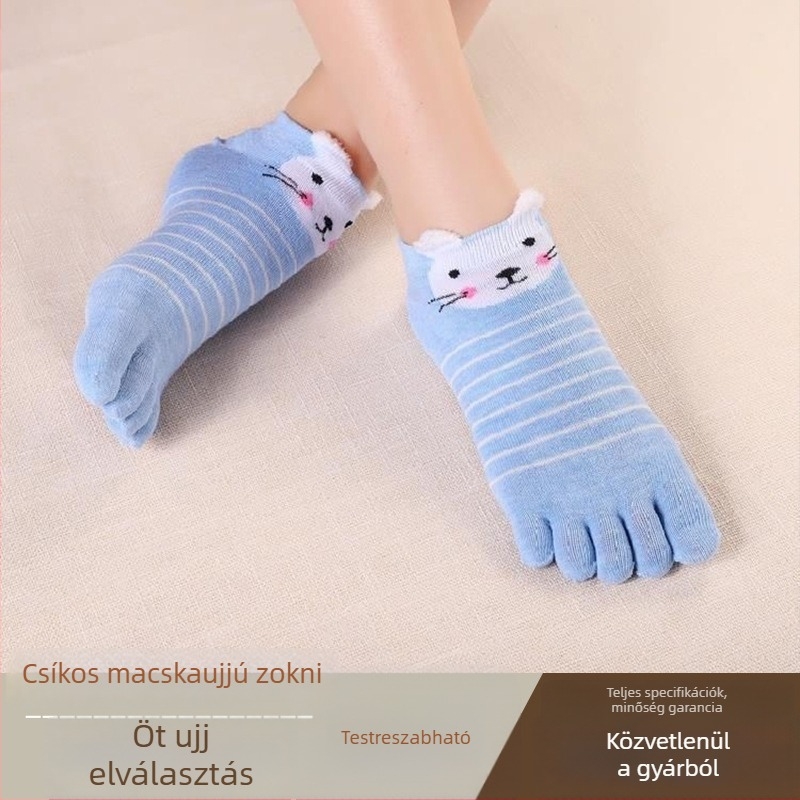 Női ötujjú zokni, egész évben, rövid cső, cicás mintával, légáteresztő