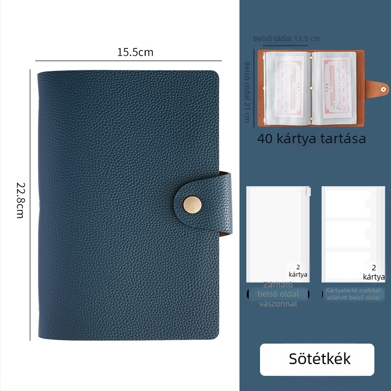 Mágneses záródású PU bőr betét- és bankjegytároló könyv
