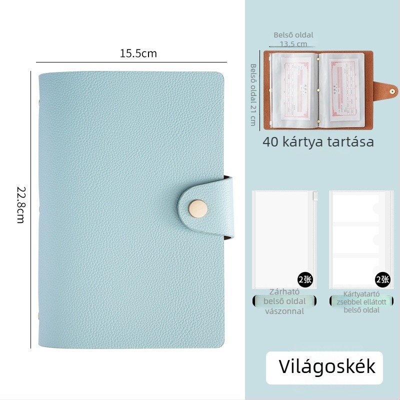 Mágneses záródású PU bőr betét- és bankjegytároló könyv