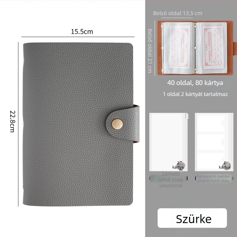 Mágneses záródású PU bőr betét- és bankjegytároló könyv