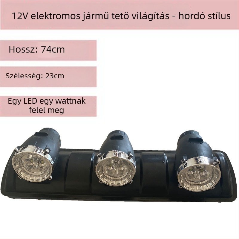 Tetőfény hosszú csövű spotlámpával négykerekű elektromos triciklire, 12V ellátás, testreszabás nélkül