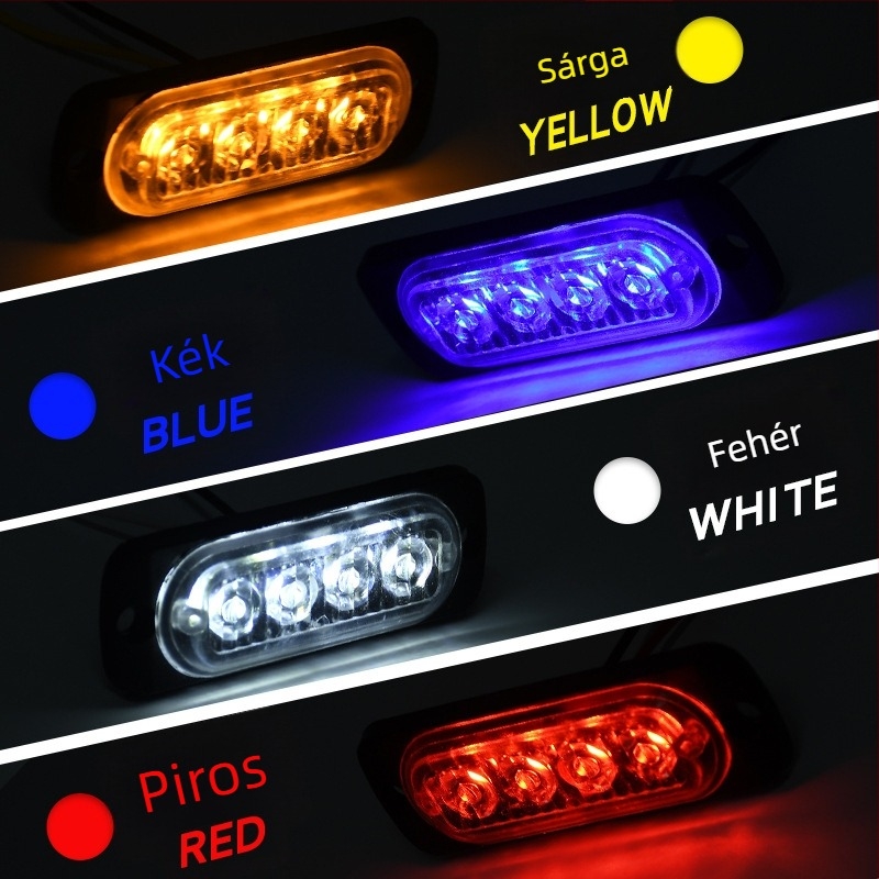 Kisteherautó oldalsó lámpa, 4-LED élfény, 12-24V, ABS