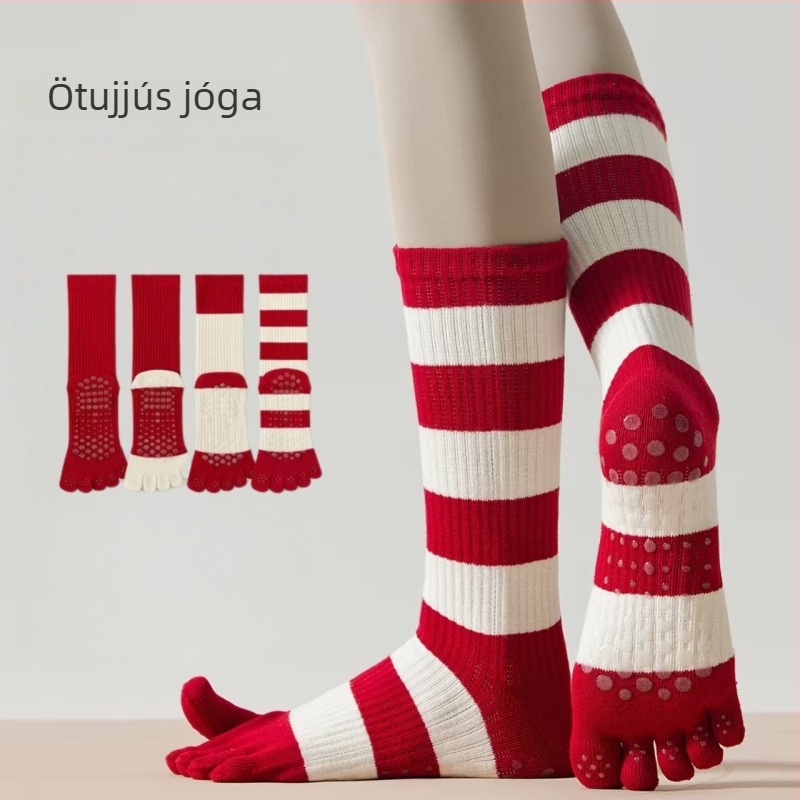Ötujjas jóga zokni a vádlidig – pamut 80–90% – dezodorizáló funkció – csúszásmentes – unisex