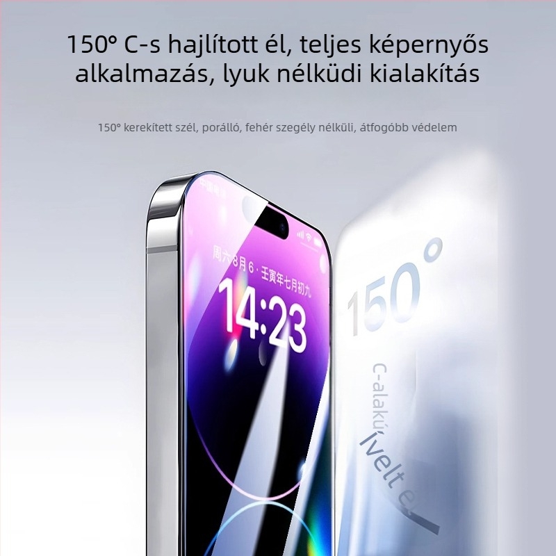 Tempered üveg képernyővédő iPhone 14 Pro Maxhoz magánéletvédelmi funkcióval anti ujjlenyomat teljes lefedettség kékfény védelem ütésálló