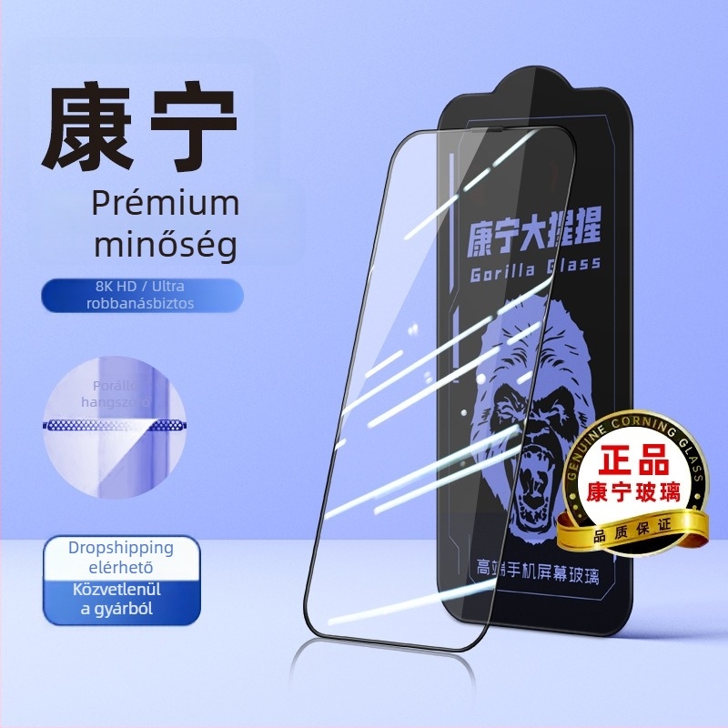 Corning Gorilla edzett üveg kijelzővédő iPhone 16 Prohoz - teljes képernyőfedés, anti-ujjlenyomat, pormentes telepítés, HD
