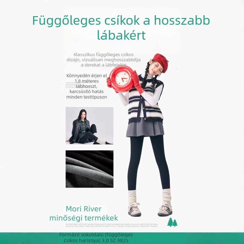 Pamutból fleecével bélelt leggings, modell 9825, bordázott panelek, 315 g, finom függőleges csíkok, nőknek
