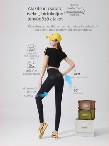Magas derékszárú, ultra-elasztikus leggings betűmintával, haskontrollal és fenékemeléssel, karcsúsító jóga nadrág