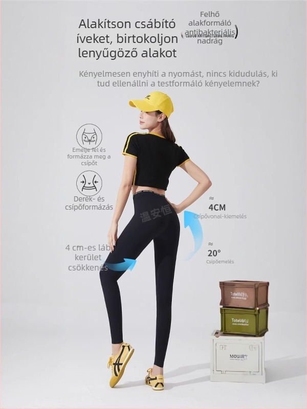 Magas derékszárú, ultra-elasztikus leggings betűmintával, haskontrollal és fenékemeléssel, karcsúsító jóga nadrág