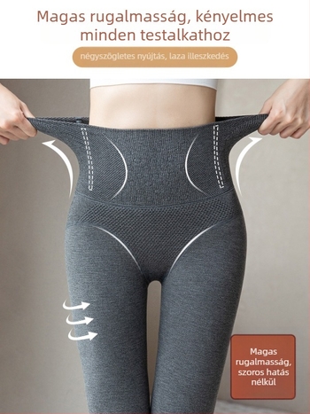 Szürke női magas derekú, fleece-béléssel bélelt vastag pamut-elasztán egyrészes harisnyanadrág