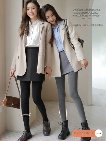 Szürke női magas derekú, fleece-béléssel bélelt vastag pamut-elasztán egyrészes harisnyanadrág