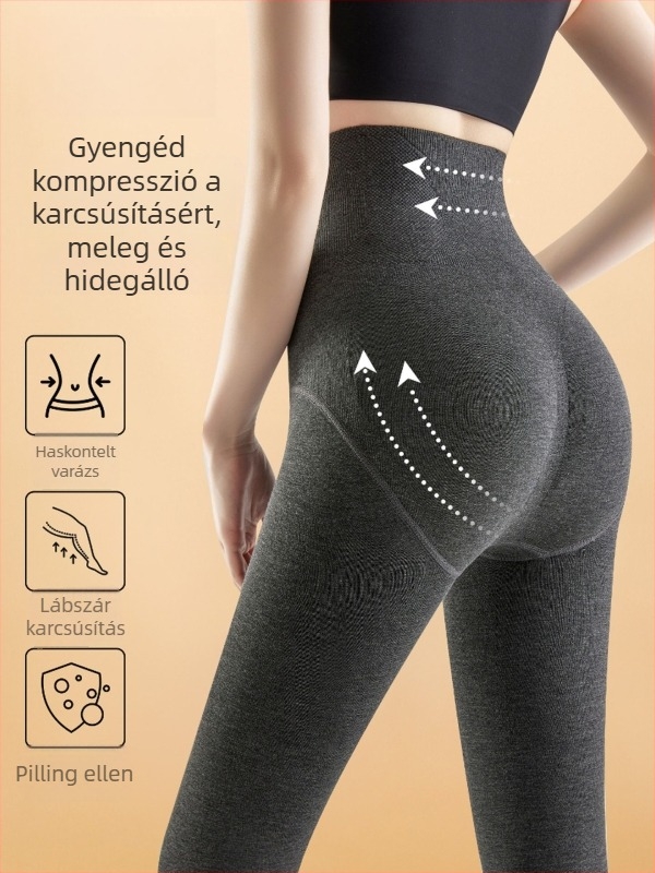 Szürke női magas derekú, fleece-béléssel bélelt vastag pamut-elasztán egyrészes harisnyanadrág