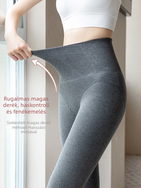 Szürke női magas derekú, fleece-béléssel bélelt vastag pamut-elasztán egyrészes harisnyanadrág