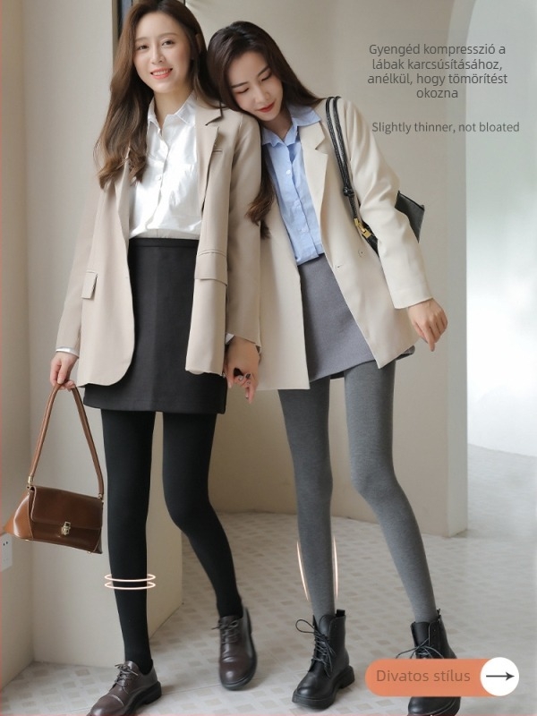 Szürke női magas derekú, fleece-béléssel bélelt vastag pamut-elasztán egyrészes harisnyanadrág